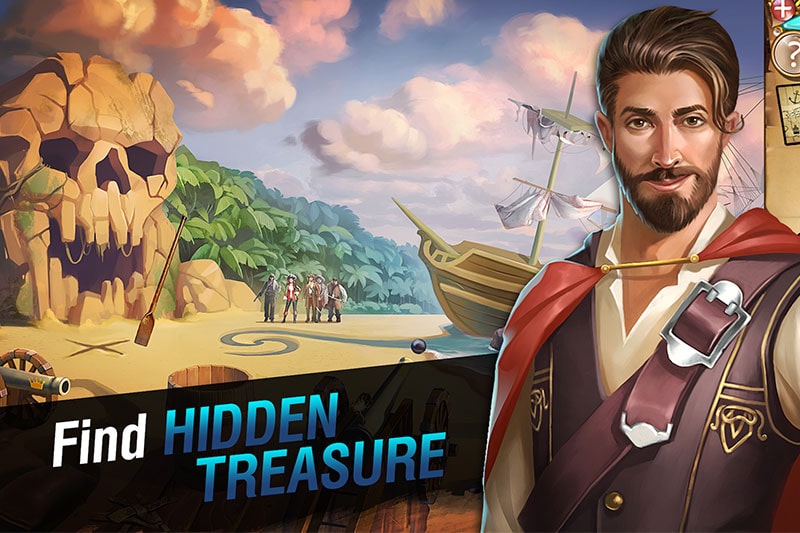 مردی جوان، یک کشتی پشت سرش و صحنه ای از بازی Adventure Escape Mysteries